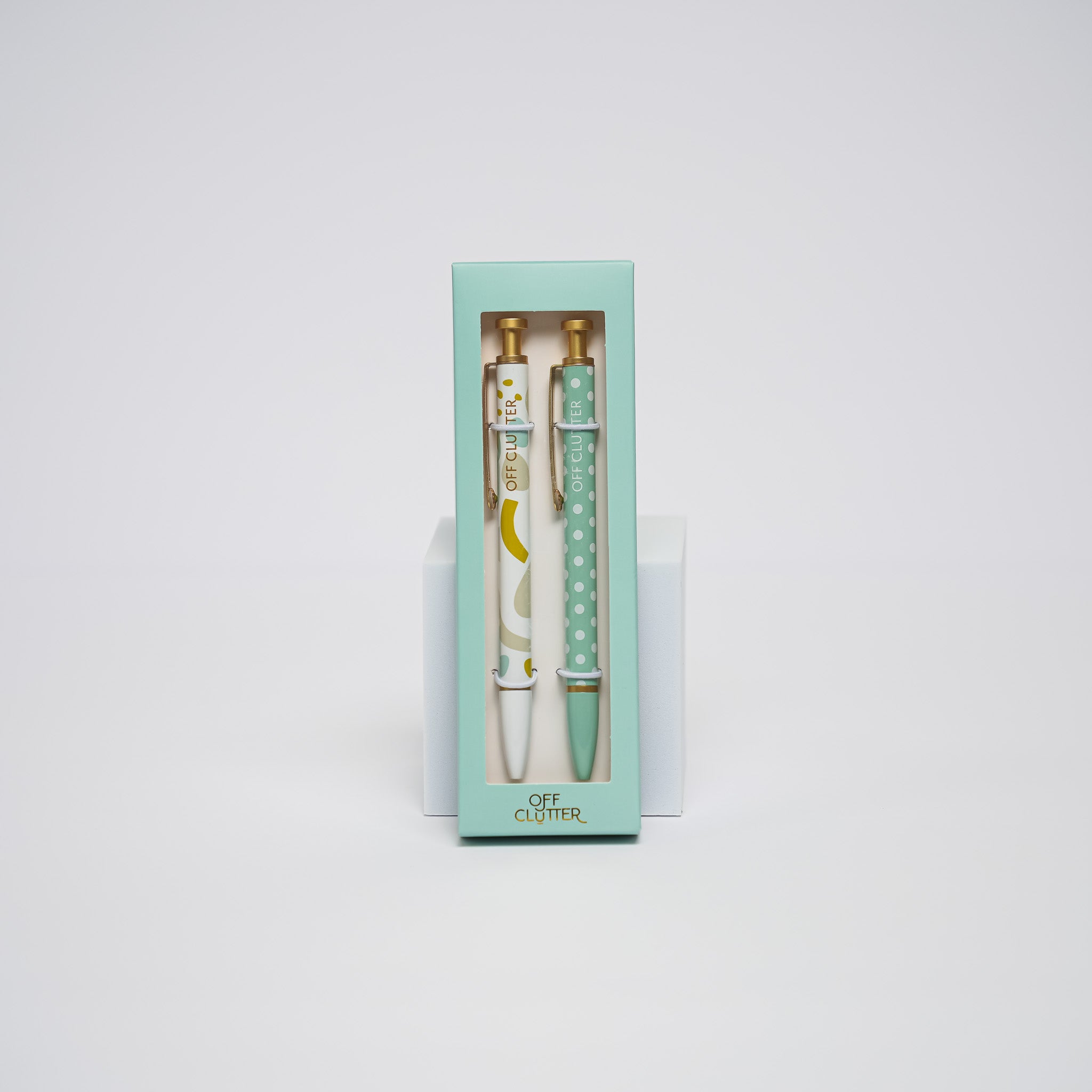 Bolígrafos | Blanco Abstracto y Polka Dots Azul